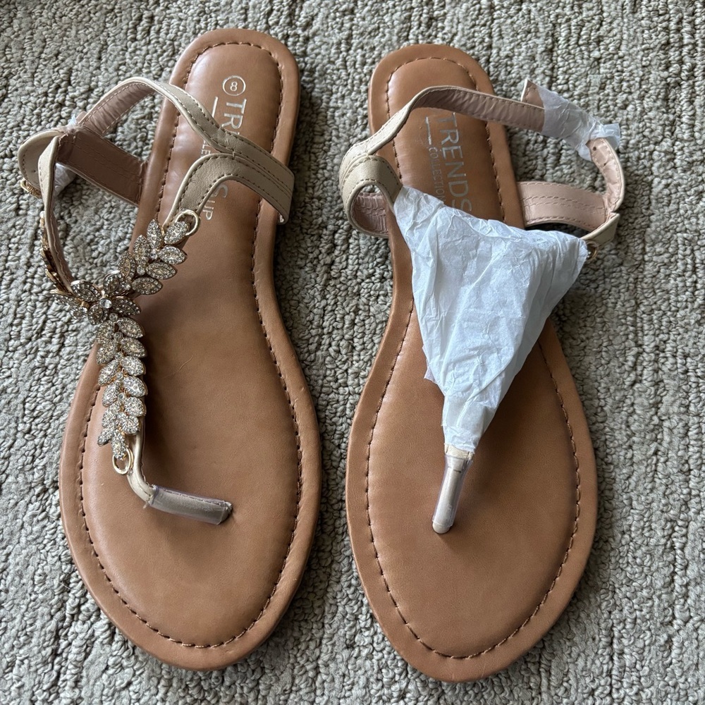 Beige Sandals with Rhinestone Detail
